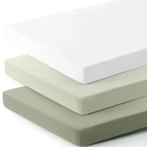 Vista 32 de Juego de 2 sábanas ajustables de punto de jersey elástico ultra suave para parque de juegos (Pack and Play), sábanas de cuna portátil/mini seguras