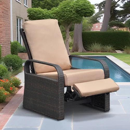 Vista 18 de Silla reclinable de aire libre para patio, resina de mimbre con cojines amortiguadores, auto ajustable, sofá de ratán, UV/Fade/Resistente al Mimbre