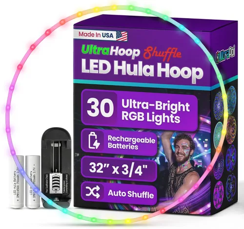 Vista 11 de UltraPoi UltraHoop Shuffle LED Hoop – Aro LED inteligente con cambio de color automático y más de 100 patrones de luz – Recargable, plegable