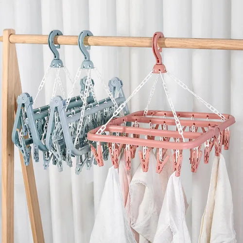 Vista 2 de Percha de clip y goteo, percha de secado para ropa – 1/2 piezas de ropa interior con clips, estante de secado plegable con 32 clips para secar