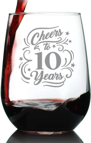 Vista 7 de Custom Cheers to 10 Years - Personalized Stemless Wine Glass Gifts for Women & Men - 10th Anniversary Party Decor - Large 17 Oz Glass - Customized