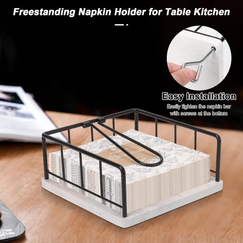 Vista 6 de Livabber Servilletero Plano, Almacenamiento de Servilletas de Cocina de Metal con Brazo de Tensión con Peso, Dispensador Rústico de Papel Tissue