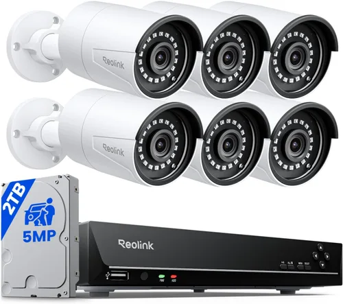 REOLINK Sistema de cámara de seguridad para el hogar de 8 canales, 5 MP, 6 cámaras IP PoE con cable para exteriores con detección de