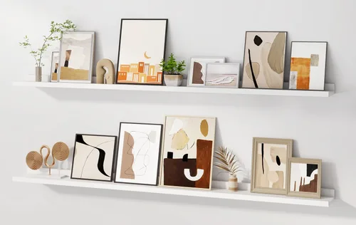 Vista 39 de Fun Memories Floating Picture Ledge Shelves, Wall Mounted Wood Storage Shelf for Bedroom, Living Room, Bathroom, Kitchen, Nursery, Display Picture