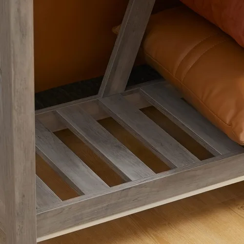 Vista 17 de HOMCOM Mesa consola, mesa de entrada de granja con estante de listones de almacenamiento, mesa de sofá rústica con anti-volquete para sala de estar