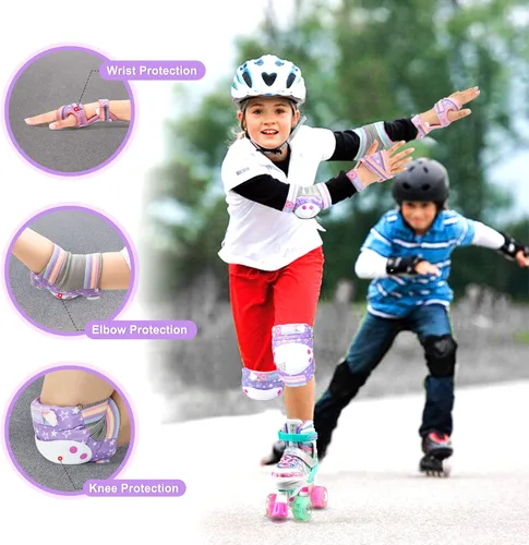 Vista 3 de Rainbow Unicorn - Patines para niños con equipo de protección, morado, mediano
