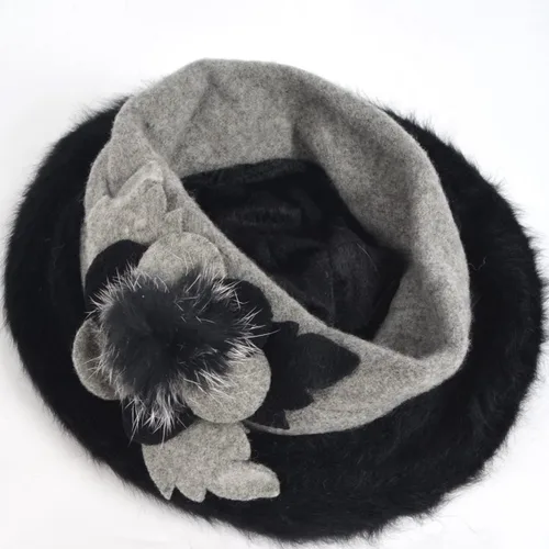 Vista 3 de VECRY - Boina de invierno para mujer 100 lana floral para usar con vestido