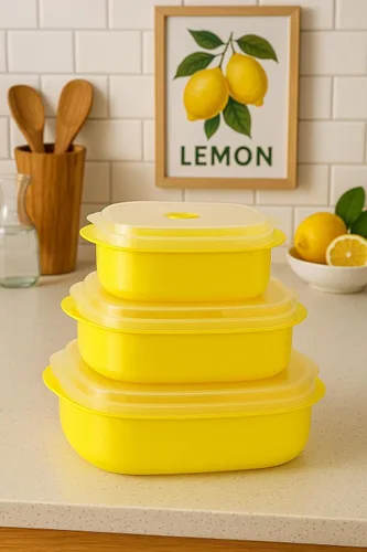 Vista 4 de Kit de 6 unidades de recipientes de cocina para microondas, vaporera y refrigerador, de Callypso Basics por Reston Lloyd, 1, Lemon