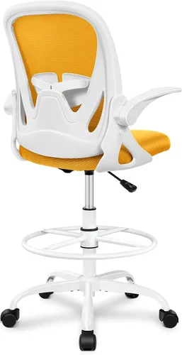 Vista 22 de Primy Silla de dibujo alta de oficina con reposabrazos abatibles, silla de escritorio ergonómica ejecutiva para computadora con soporte lumbar