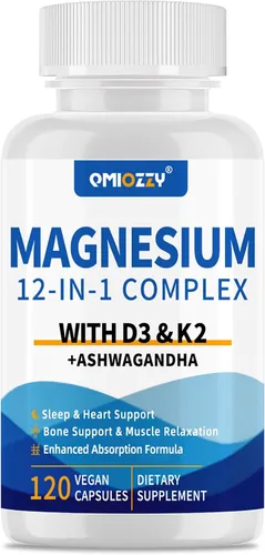Complejo de magnesio 12 en 1 Suplemento para mujeres y hombres 700 mg, glicinato de magnesio con vitamina D3 K2, citrato malato óxido taurato