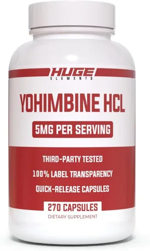 Huge Supplements Yohimbine HCl 5 mg, probado por terceros, pérdida de grasa y apoyo energético, fórmula de rendimiento avanzado para recomendación