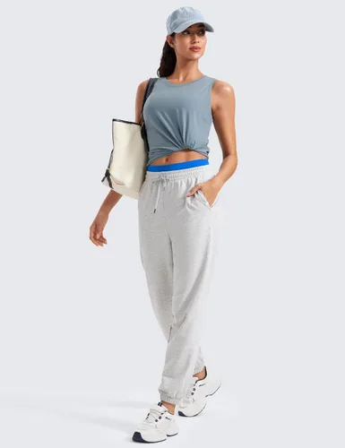 Vista 3 de CRZ YOGA Camiseta sin mangas de algodón Pima para mujer, holgada, para ejercicio, gimnasio, yoga, camisetas atléticas