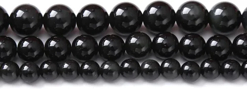 Cuentas sueltas redondas de piedras preciosas naturales de cristal de energía para hacer joyas de 15" (obsidiana, 12 mm)