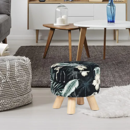 Vista 41 de Asense Taburete otomano redondo pequeño con reposapiés acolchado de tela con patas de madera antideslizantes (multicolor, tela)