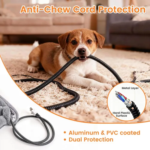 Vista 4 de Almohadilla térmica para gatos con temporizador, 9 temperaturas ajustables, almohadilla térmica eléctrica impermeable para mascotas con cubierta