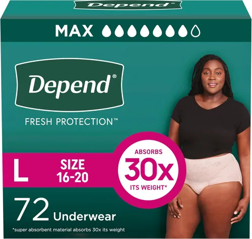 Vista 9 de Depend Fresh Protection - Pañales para adultos, ropa interior para incontinencia y fugas de vejiga posparto para mujer, desechables, máximo