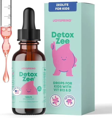 JoySpring DetoxZee - Gotas de zeolita para niños – Clinoptilolita con vitamina D3 y cianocobalamina vitamina B12 – Líquido natural con sabor a bayas