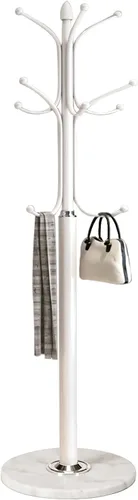 Vista 11 de Kertnic Perchero de metal con base de mármol natural, árbol de pasillo independiente con 12 ganchos para colgar bufanda, bolsa, chaqueta, Negro