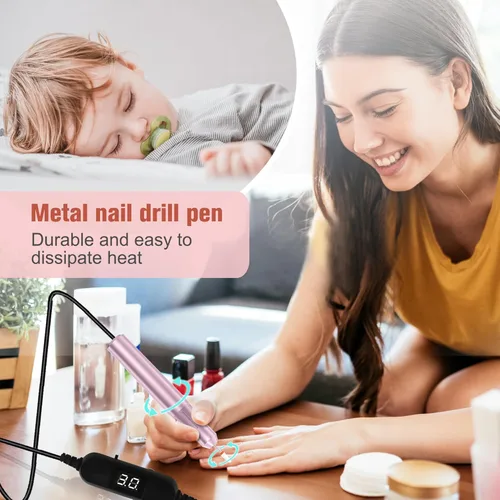 Vista 5 de Uñas eléctricas portátiles con cabezal de pulido de cerámica, pantalla de visualización de archivos de uñas DC12V USB Strong Power Efile para uñas