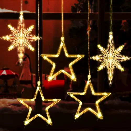 Vista 7 de 5 Piezas Luces Navideñas para Ventana Decoraciones Letrero Iluminado de Navidad Blanco Cálido Funciona con Pilas Telón de Fondo Luces de Silueta