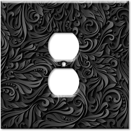 Vista 5 de Art Plates - Placa de interruptor basculante de doble banda (Decora - GFCI) - Placa decorativa de pared de metal - Estampado floral negro
