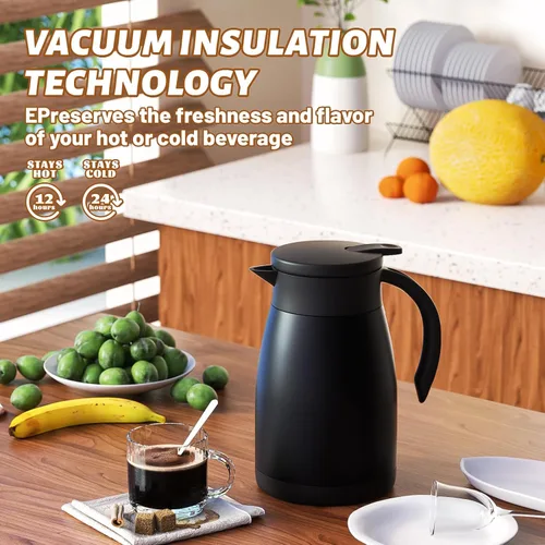 Vista 7 de Jarra térmica de 27 onzas con forro de cerámica, jarra pequeña aislada de acero inoxidable de 25.4 fl oz para mantener el café, el té y el agua Negro