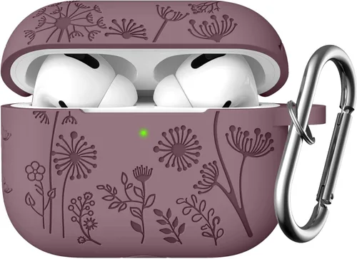 Vista 27 de Lerobo - Funda protectora para estuche de AirPods Pro 1ª y 2ª generación, funda de silicona grabada con diseño floral para protección completa