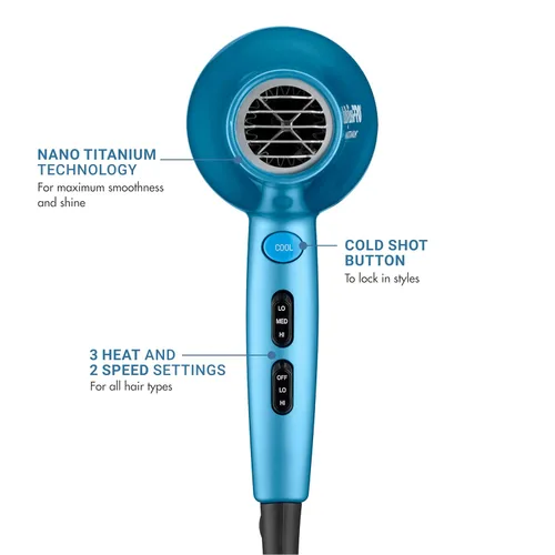 Vista 3 de BaBylissPRO Nano Titanium 2000-Watt Blow Dryer with Concentrator Nozzle, Professional Grade Ionic Corded Styling Tool for Hair