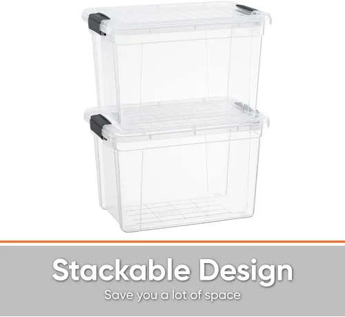 Vista 3 de Superio Caja de almacenamiento transparente con tapa, contenedores de plástico de 2.5 cuartos de galón para organizar, cajas apilables, sin BPA,