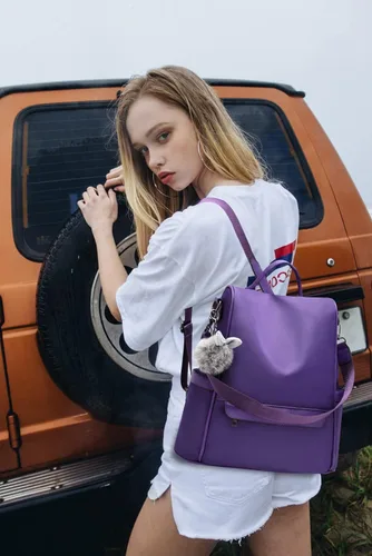Vista 4 de Mochila de moda para mujer, antirrobo, impermeable, bolsa de viaje, ligera, casual, bolsa de hombro, Púrpura, Viajar