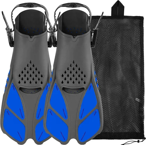 Vista 8 de Sugaroom Aletas de natación con talón abierto, aletas de snorkel ajustables con bolsa de malla, equipo de esnórquel, aletas para buceo