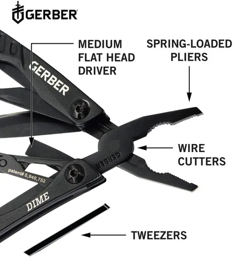 Vista 4 de Gerber Gear Dime Mini EDC multiherramienta 12 en 1, alicates de punta de aguja, cuchillo de bolsillo, llavero, abrebotellas, regalos para hombres