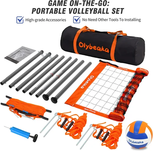 Vista 6 de 20ft Portable Outdoor Volleyball Net Set for Backyard Beach with 1.25" Adjustable Heavy Duty Poles, 28-ply Durable PE Net, PU Volleyball & Pump