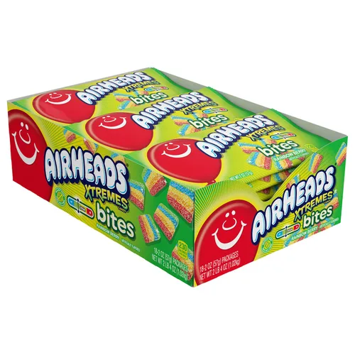 Airheads Dulces, Xtremes Bites Sweet and Sour, Rainbow Berry, fiesta, concesiones, oficina, no se derriten, 2 onzas (paquete a granel de 18)