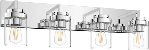 Vista 15 de Espird Accesorios de iluminación cromados, luz de tocador de baño de 3 luces con pantalla de vidrio transparente, luz de tocador moderna de 22