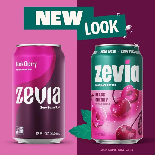 Vista 6 de Zevia - Refresco sin azúcar sabor cereza negra, paquete de 8 latas de 12 onzas, refresco endulzado naturalmente, verificado por el proyecto sin OMG