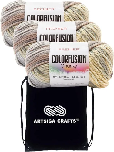 Vista 9 de Premier Yarns Colorfusion Chunky Autumn Sky 1174-02 (3 madejas) Same Dyelot Chunky Bulky #5 - Hilo de tejer suave 100% acrílico con 1 bolsa