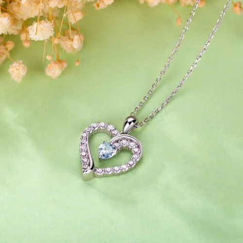 Vista 4 de Collares de joyería de corazón para mujer, plata de ley 925, collar de piedra natal, regalos de cumpleaños para mujeres, esposa, mamá