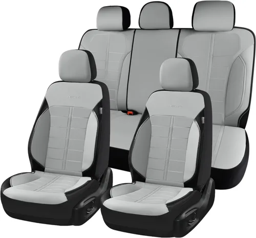 Vista 33 de Coverado Front Seat Leather Covers, Full Leather Construction with Carbon Fibre Weave, Universal Fit for Most Cars SUV Trucks (Beige)
