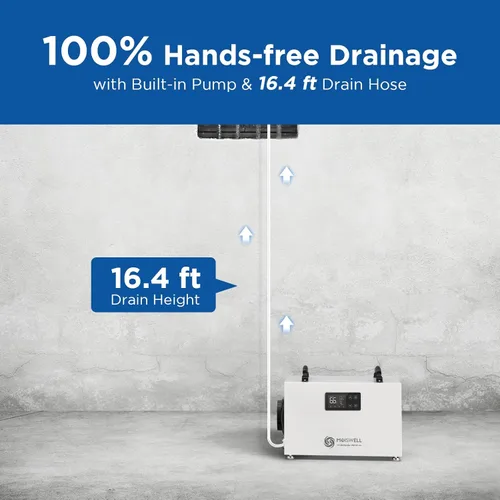 Vista 3 de Deshumidificador comercial de 145 pintas con bomba, deshumidificadores de espacio de arrastre con manguera de drenaje para sótanos compactos