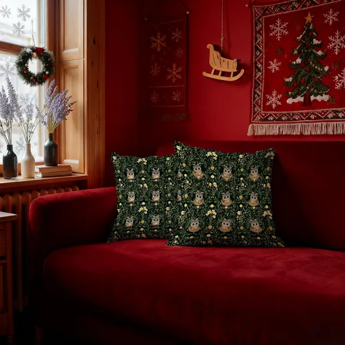 Vista 4 de Juego de 2 fundas de almohada de 18 x 18 pulgadas inspiradas en William Morris, estilo Art Deco, fundas decorativas de almohada con diseño de búho