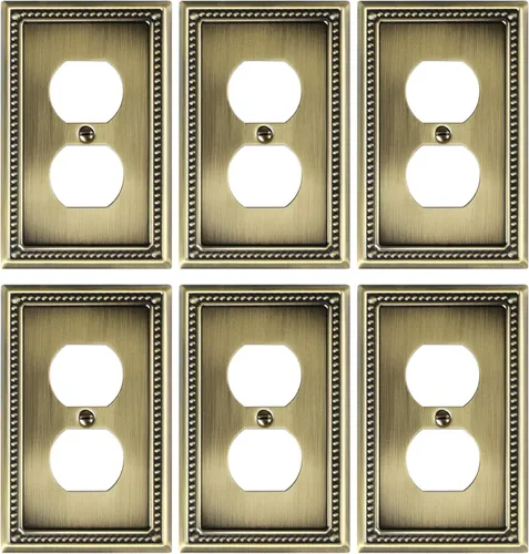 Vista 18 de Paquete de 2 Placas de Cubierta Combinadas para Interruptor de Palanca/Dúplex, Placa de Cubierta de Enchufe de Pared de Metal de Latón Antiguo