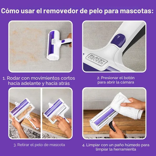 Vista 7 de BLACK+DECKER Removedor de Pelo de Mascotas, Rodillo, Elimina Fácilmente el Pelo de Perro y Gato (HMSCT0001)