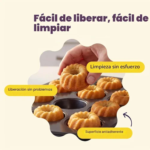 Vista 5 de Wilton Mini bandeja de tubo acanalada antiadherente dorada, hecha sin PFAS