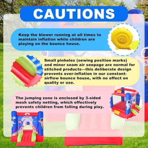Vista 7 de WELLFUNTIME Casa de Rebote Inflable, Castillo Hinchable con Tobogán y Soplador, Casa de Salto para Niños con Aro de Baloncesto, Castillo Hinchable