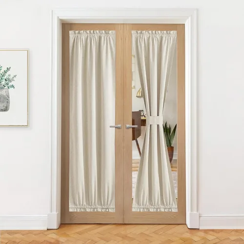 NICETOWN Cortina de lino 100% opaca para puerta francesa de entrada, con aislamiento térmico, panel de cortina de puerta con alzapaños para vidrio