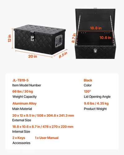 Vista 7 de VEVOR Caja de Herramientas de Aluminio Resistente para Cama de Camión, Caja de Herramientas con Placa Estriada con Mango Lateral y Llaves