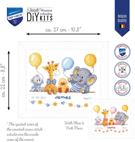 Vista 2 de Vervaco Kit de punto de cruz contado Baby Shower II 10.8 pulgadas x 8.8 pulgadas