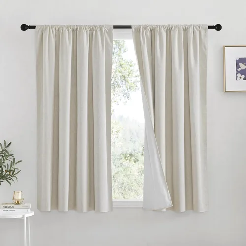 Vista 45 de RYB HOME Cortinas cortas 100% opacas de arpillera, 52 pulgadas de ancho, 45 pulgadas de largo, bloqueo de luz y aislamiento térmico para cocina