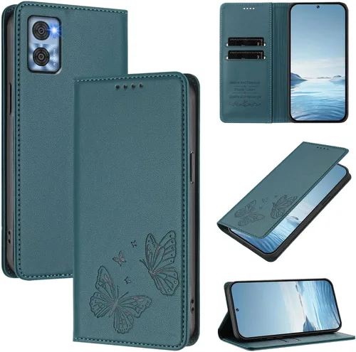 Vista 12 de Wallet Case for Motorola Moto E22i 2022 PU Leather & TPU Magnetic Flip Cover with RFID Blocking, 2 Card Slots & Cash Pocket, Shockproof Bumper, Black